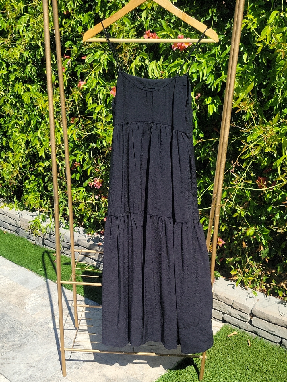 Abercrombie & Fitch Black Tiered Maxi Sun Dress With Pockets XXS